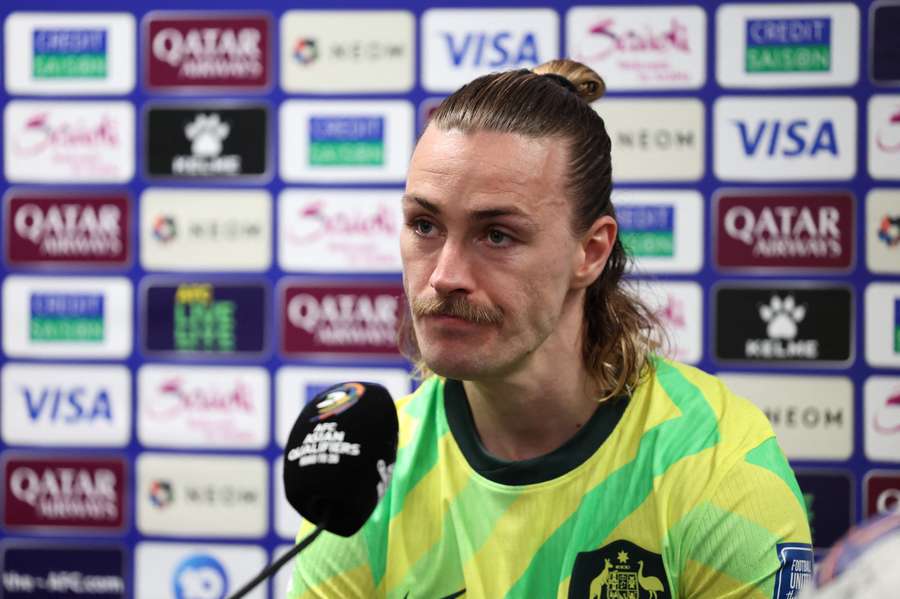 Jackson Irvine speaks to the media