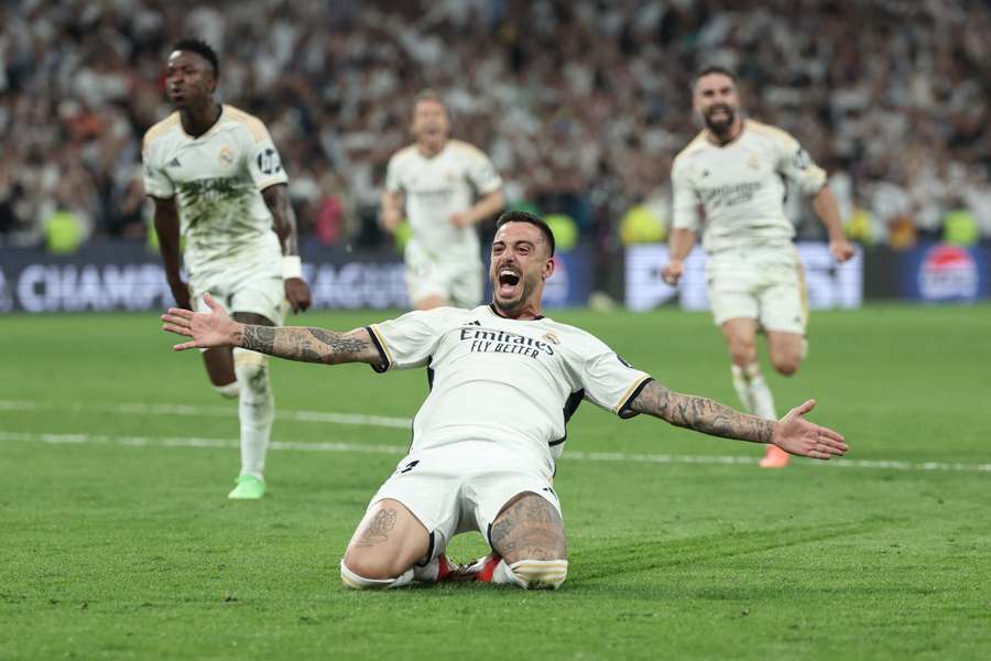 Joselu celebra uno de sus dos goles ante el Bayern en semifinales de la Champions
