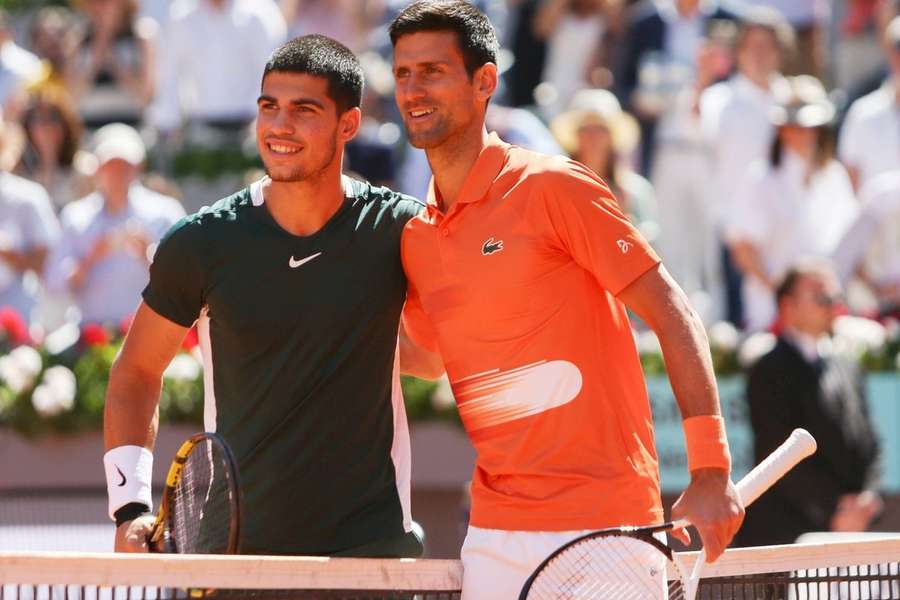 Alcaraz e Djokovic juntos em 2022 em Madrid