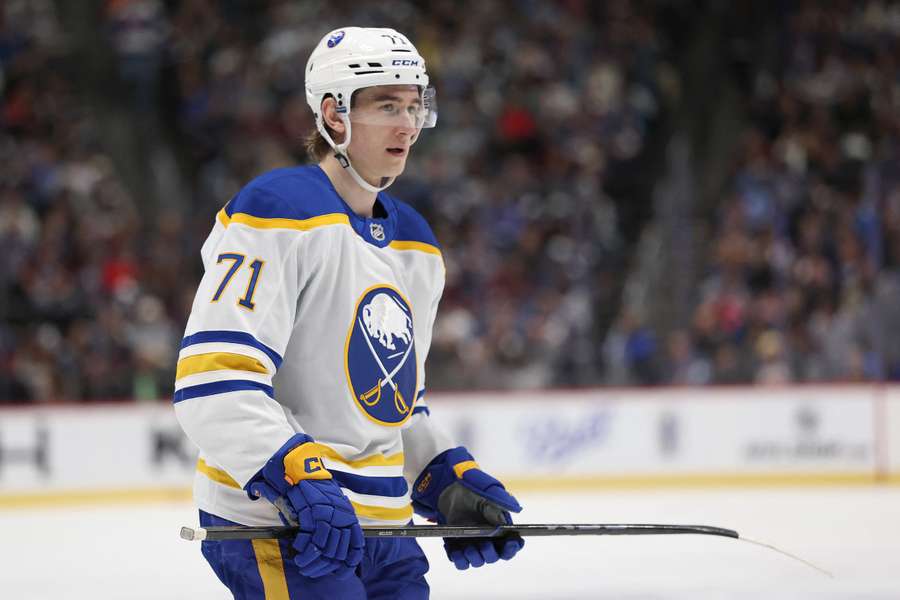 Buffalo Sabres' Ryan McLeon skating after a blown whistle (2024)