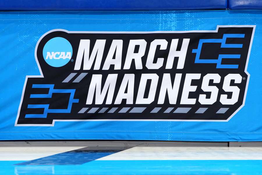 The March Madness logo ahead of the action getting under way