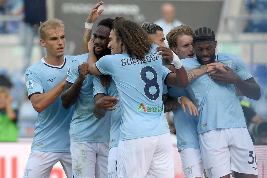 Tijjani Nolsin celebrates his opening goal for Lazio