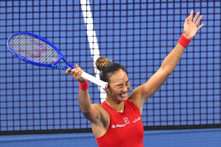 China's Qinwen Zheng celebrates after winning her final against Russia's Mirra Andreeva China's Qinwen Zheng celebrates after winning her final against Russia's Mirra Andreeva