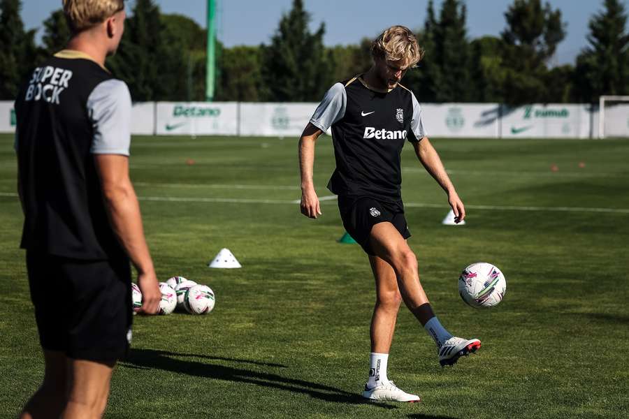 Hjulmand no treino desta terça-feira do Sporting