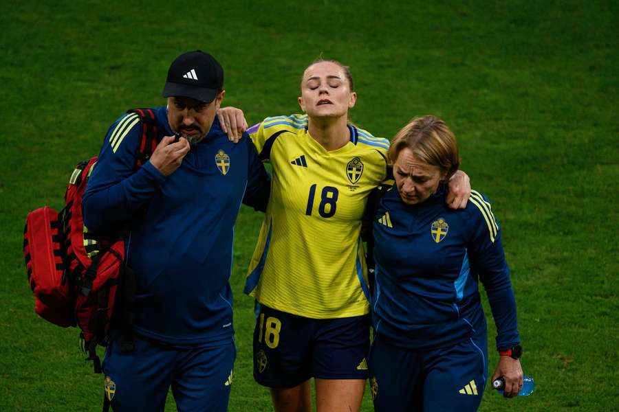 Rolfo being helped off after injury against Denmark Rolfo being helped off after injury against Denmark