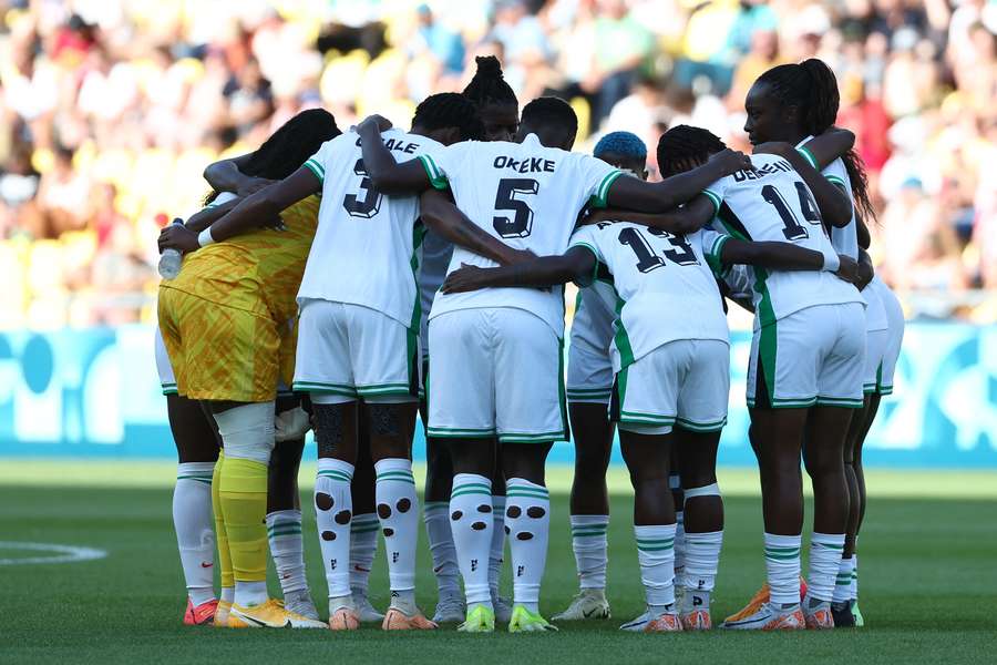 Nigeria's players gather before their Group C clash against Spain