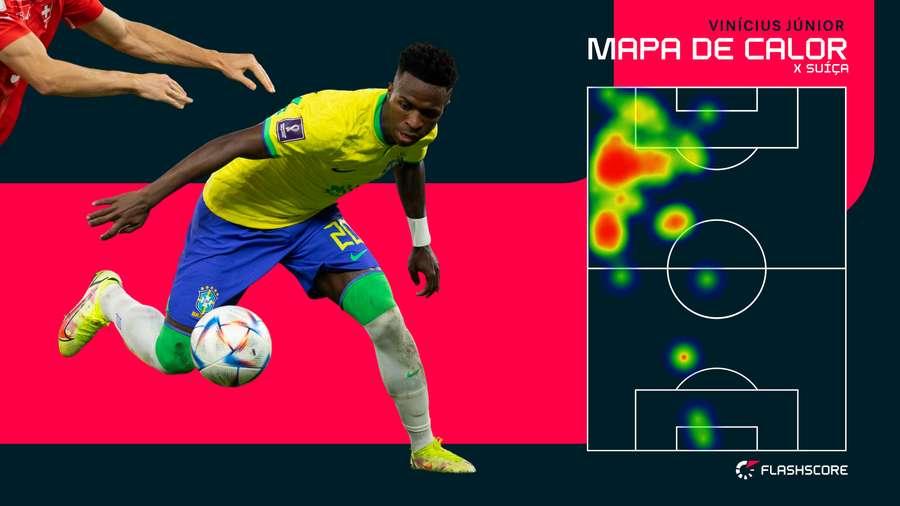 Mapa de Vini Jr na partida contra a Suíça