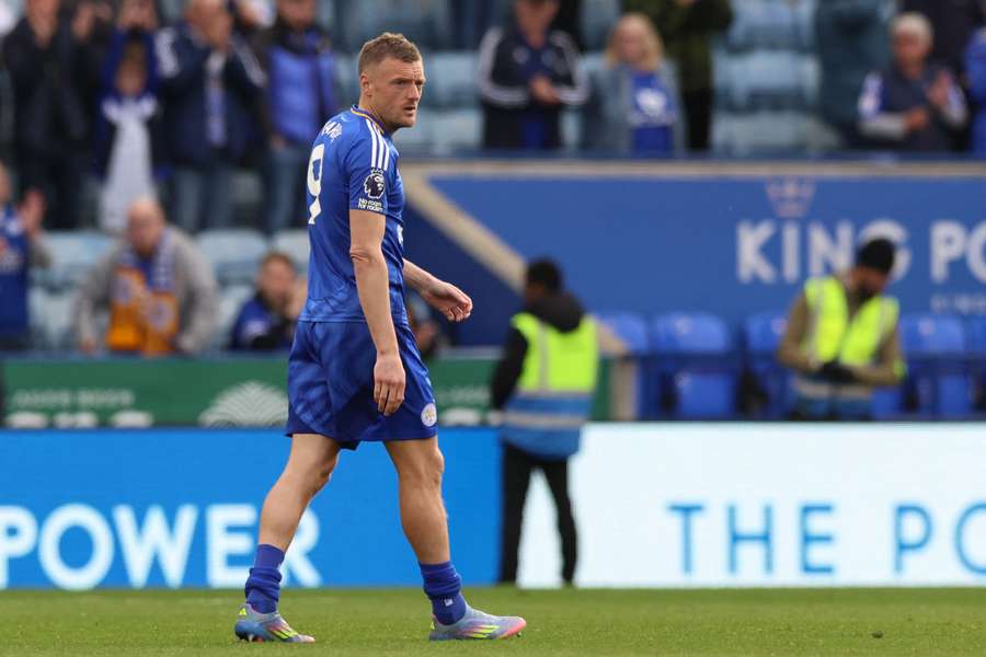 Vardy, en el último partido del Leicester.