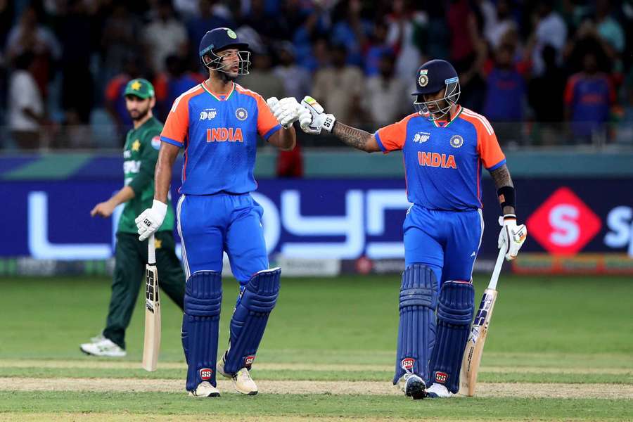 India's Suryakumar Yadav and Shivam Dube celebrate winning