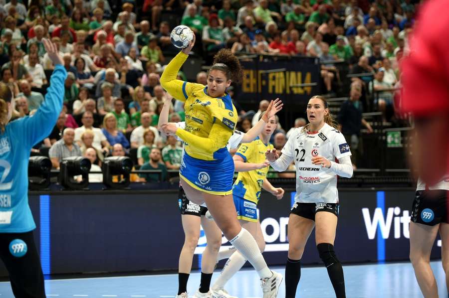 Sarah Bouktit in action against Team Esbjerg in the Champions League