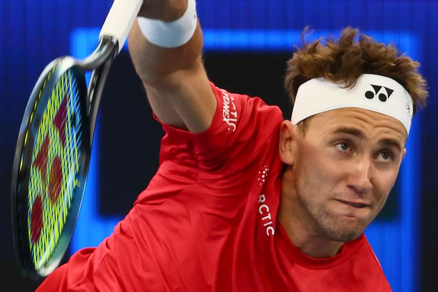 Norway's Casper Ruud serves against Brazil's Thiago Monteiro