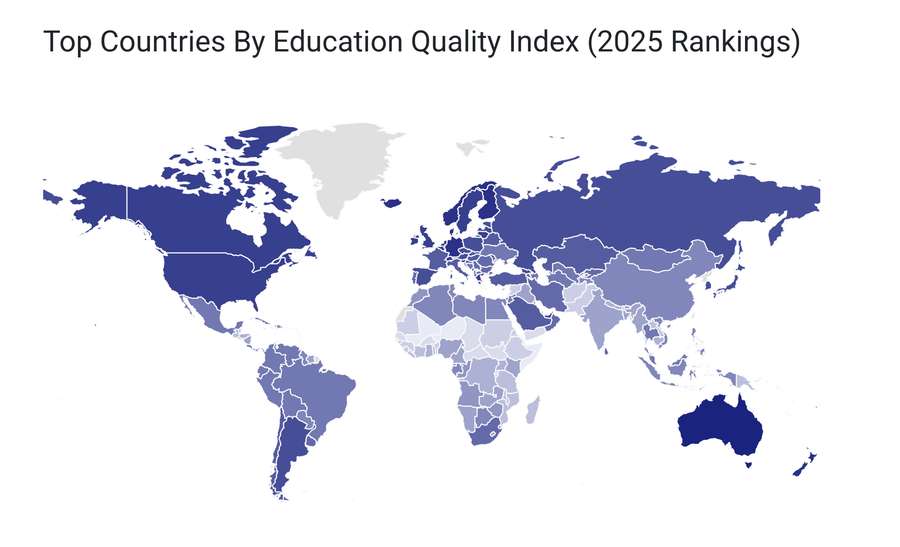 EQI dos países do mundo (cores mais fortes indicam melhor índice) EQI dos países do mundo (cores mais fortes indicam melhor índice)