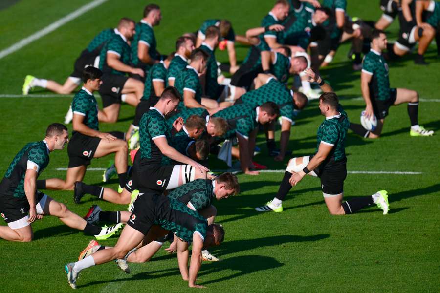 Wales' players train ahead of the quarter-final with Argentina