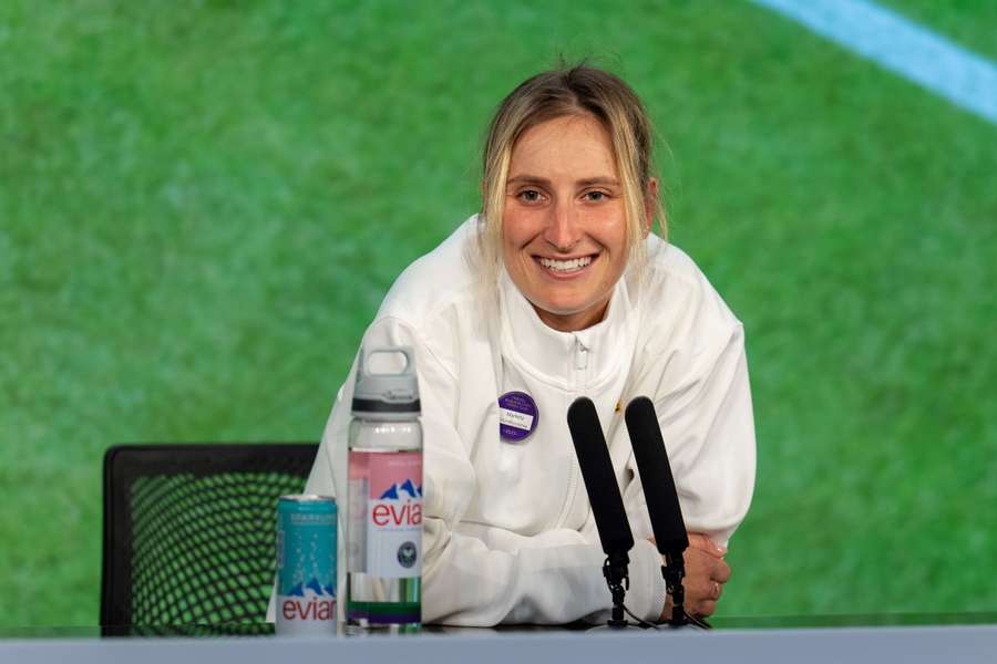 Vondrousova speaks to the press after her win at Wimbledon