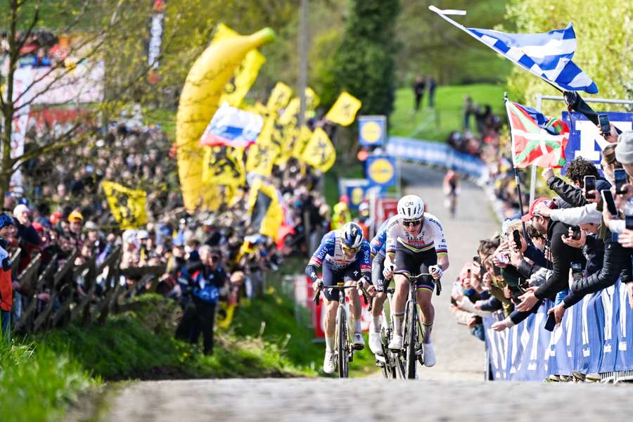 Tadej Pogacar (vorne) fährt in einer eigenen Liga