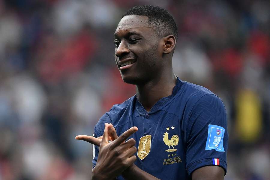 Randal Kolo Muani celebrates scoring France's second goal minutes after coming on as a substitute.