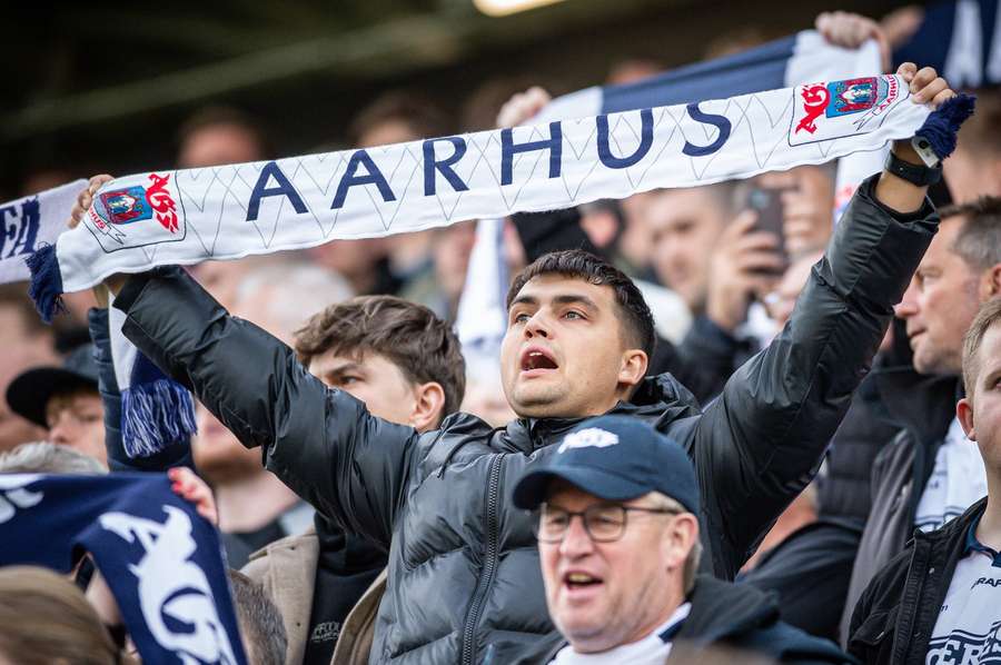 AGF supporters celebrate the eighth successive win for the club