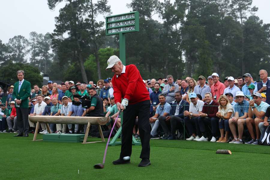 Jack Nicklaus plays his shot during the first tee ceremony