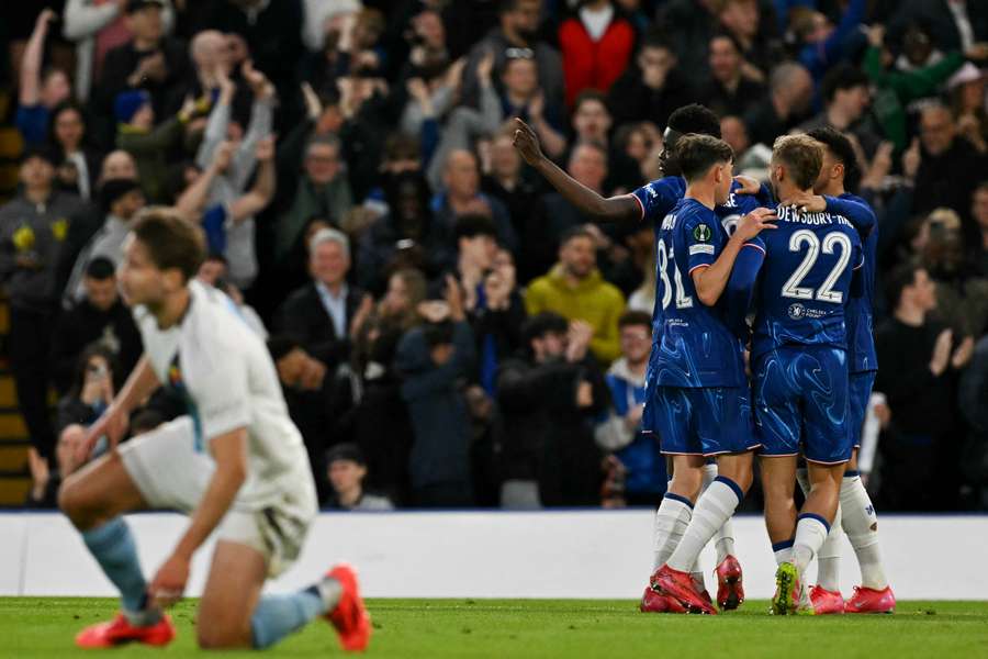 Chelsea celebrate the only goal of the night
