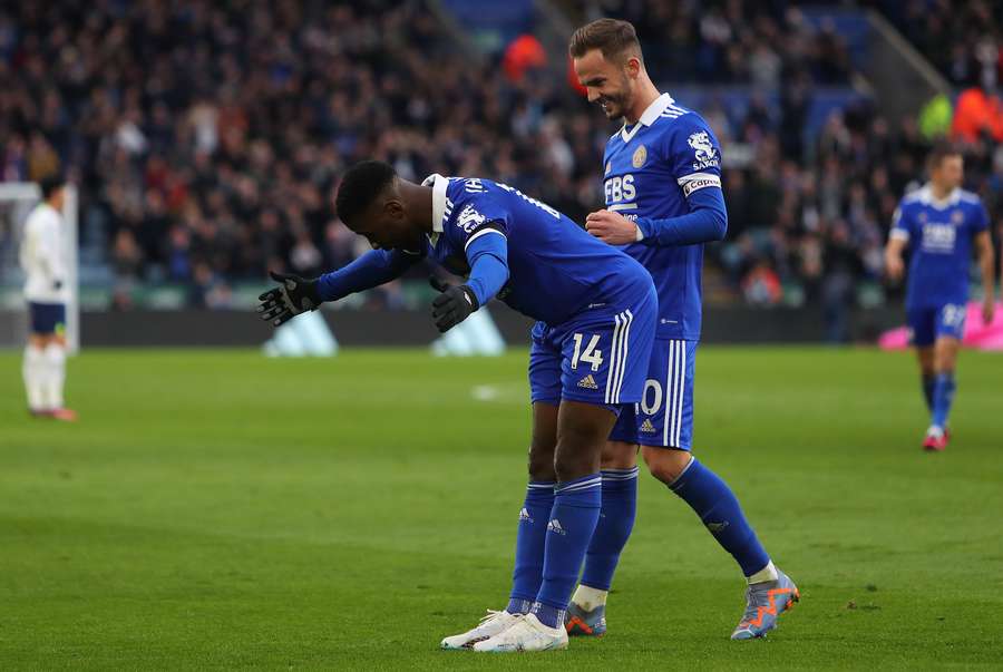 Iheanacho celebrates his goal against Spurs