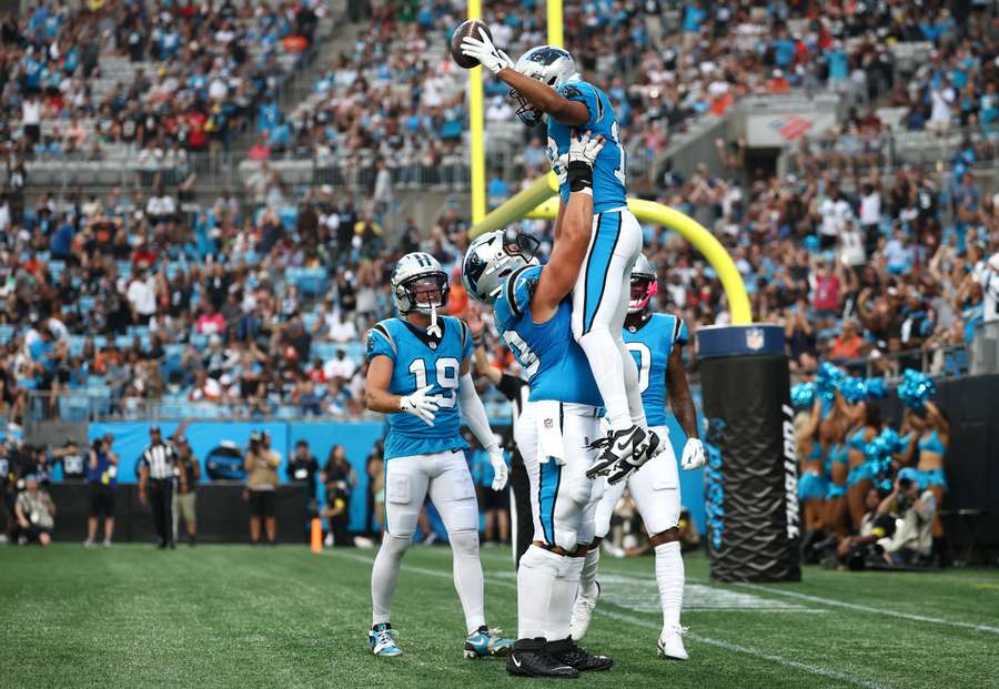 Carolina Panthers celebrate after a touchdown Carolina Panthers celebrate after a touchdown