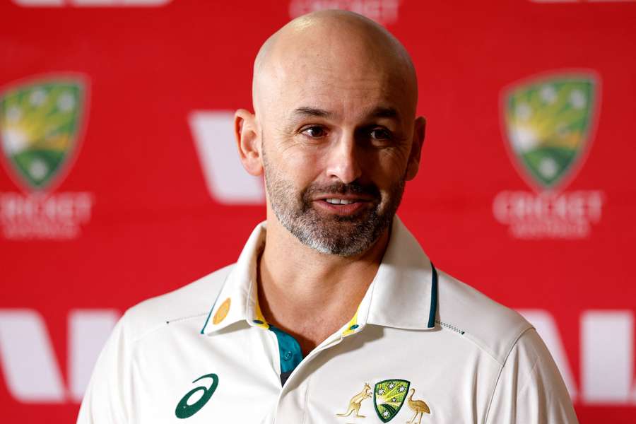 Nathan Lyon speaks to reporters during a media opportunity in Sydney.