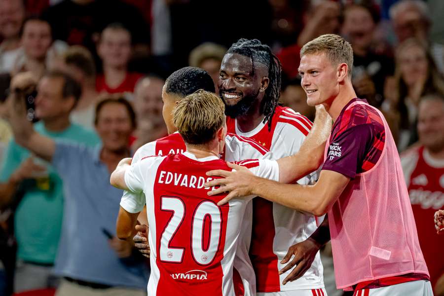 Ajax celebrate Tolu's goal against Sion Ajax celebrate Tolu's goal against Sion