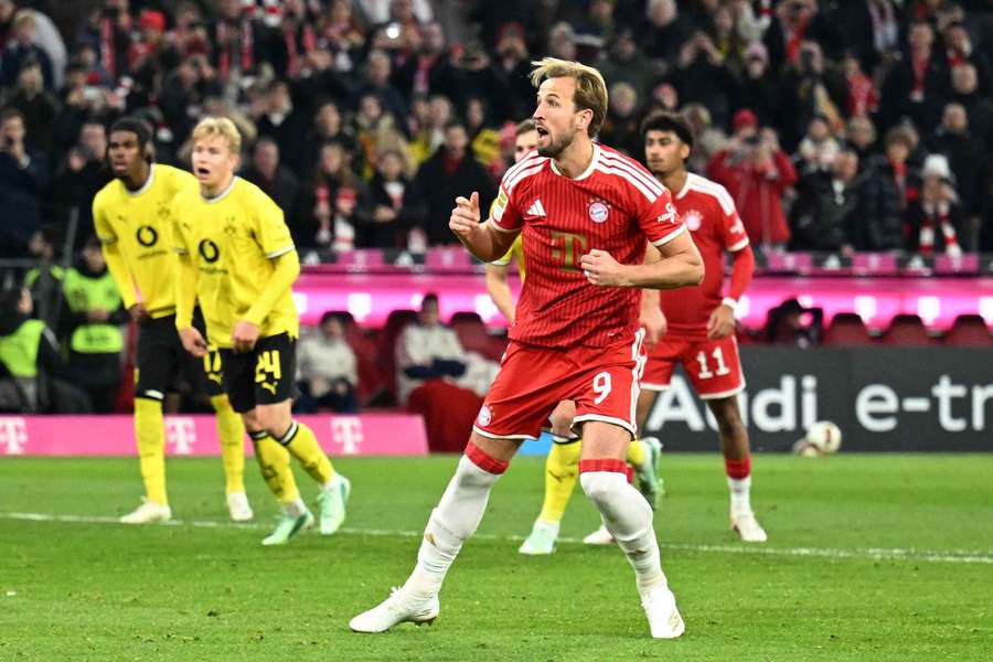 Bayern Munich's Harry Kane reacts after he misses a chance to score from the penalty spot 