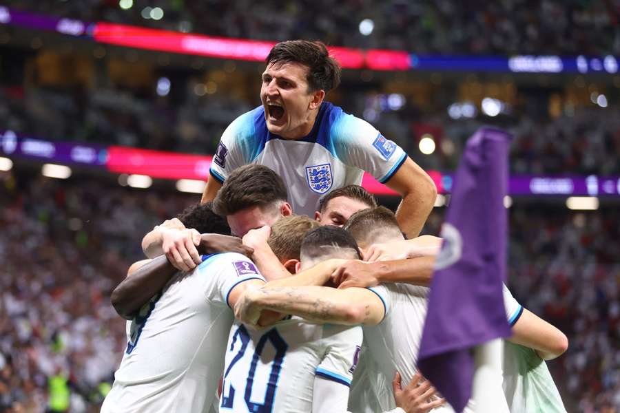 England celebrate Harry Kane's goal in their win over Senegal