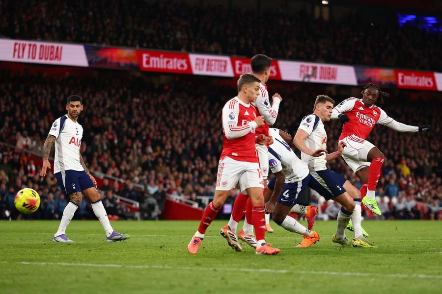 Arsenal's Eberechi Eze scores against Tottenham Hotspur
