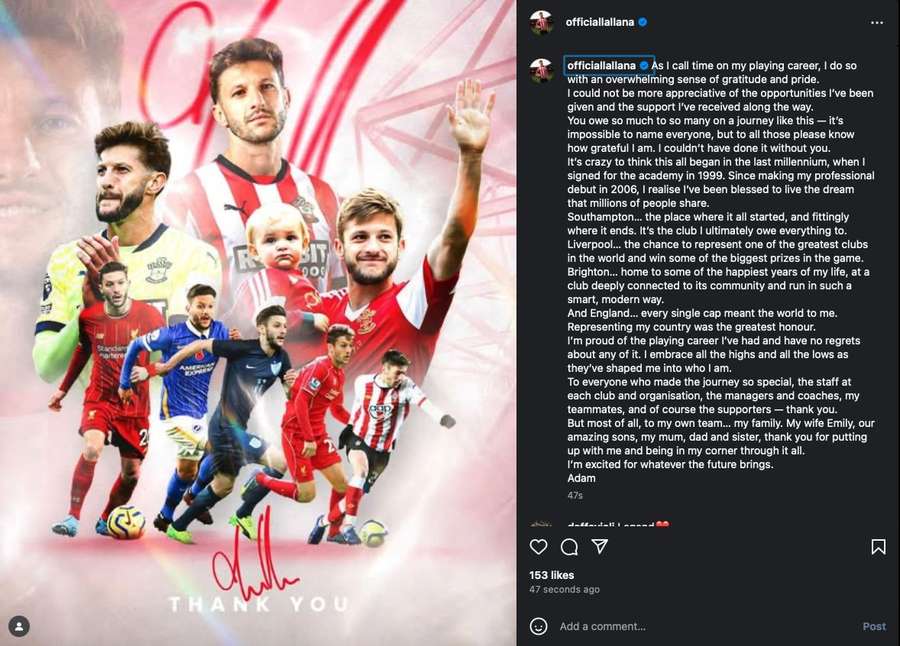 Lallana's retirement announcement Lallana's retirement announcement