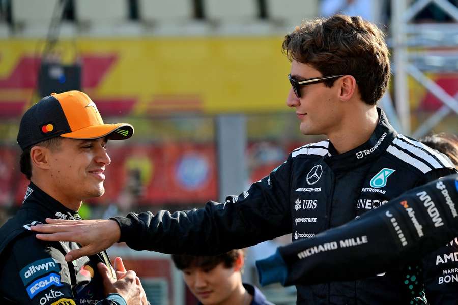 McLaren's British driver Lando Norris and Mercedes' British driver George Russell