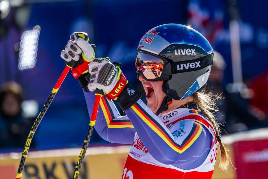 Emma Aicher celebrates her win Emma Aicher celebrates her win