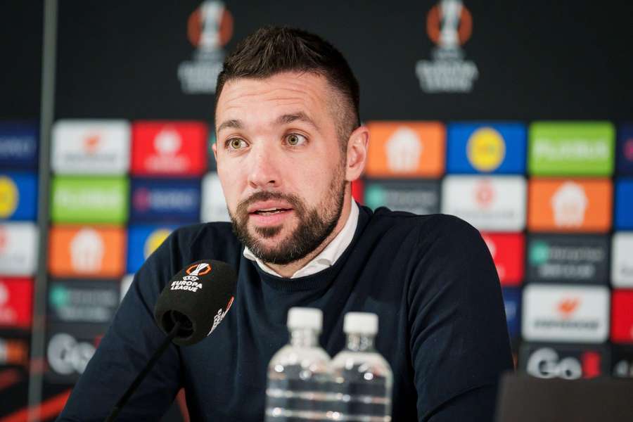 Ajax manager Francesco Farioli during the press conference before the Europa League game against RFS