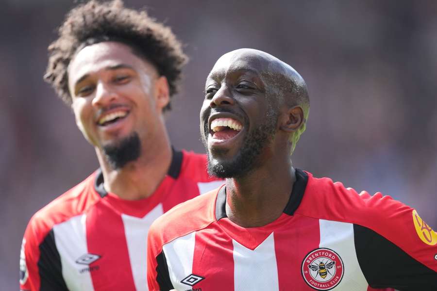 Yoane Wissa celebrates scoring for Brentford v Fulham