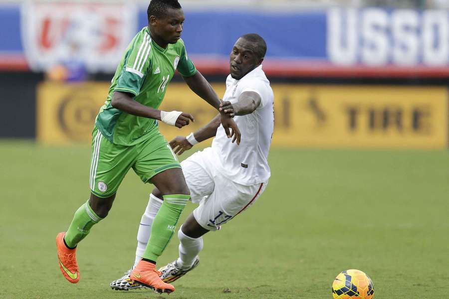 Godfrey Oboabona in action for Nigeria in 2014