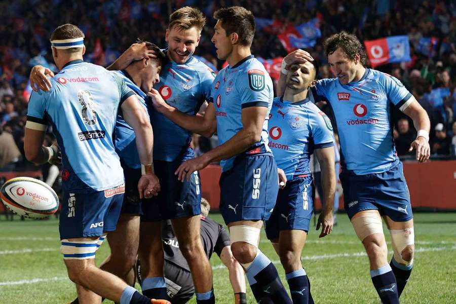 The Bulls celebrate Sebastian de Klerk's opening try The Bulls celebrate Sebastian de Klerk's opening try