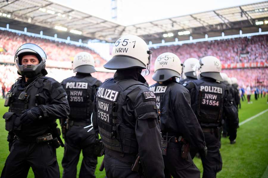 German police are seen at a Bundesliga football match