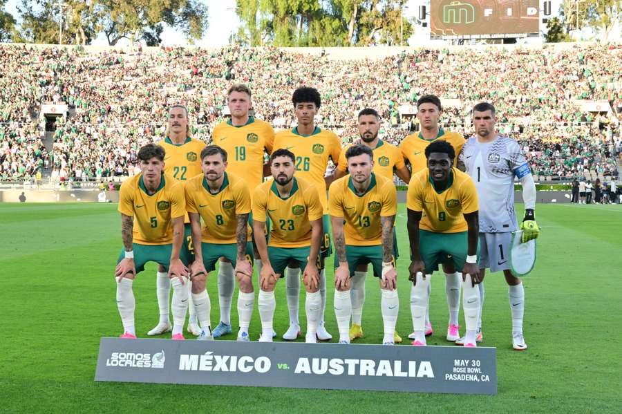 The Socceroos line up for a team photo before their friendly against Mexico at the Rose Bowl in Pasadena. The Socceroos line up for a team photo before their friendly against Mexico at the Rose Bowl in Pasadena.