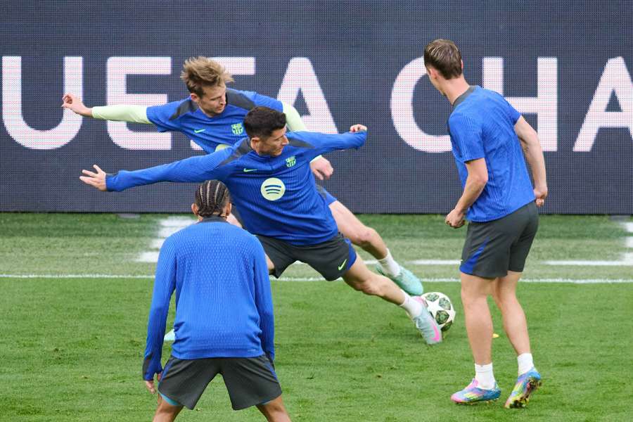 Les Barcelonais à l'entraînement.