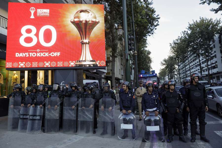 Moroccan security forces take position to secure a youth-led demonstration in Rabat