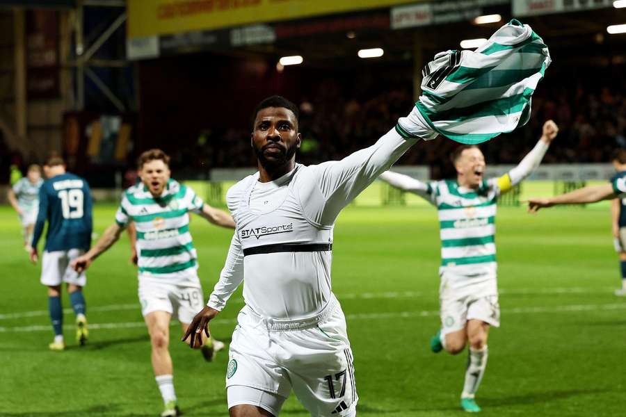 Celtic's Kelechi Iheanacho celebrates scoring their side's third goal from a penalty Celtic's Kelechi Iheanacho celebrates scoring their side's third goal from a penalty