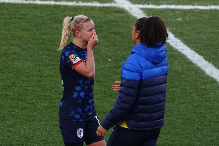 Groenen looks dejected after the Netherlands are knocked out of the World Cup