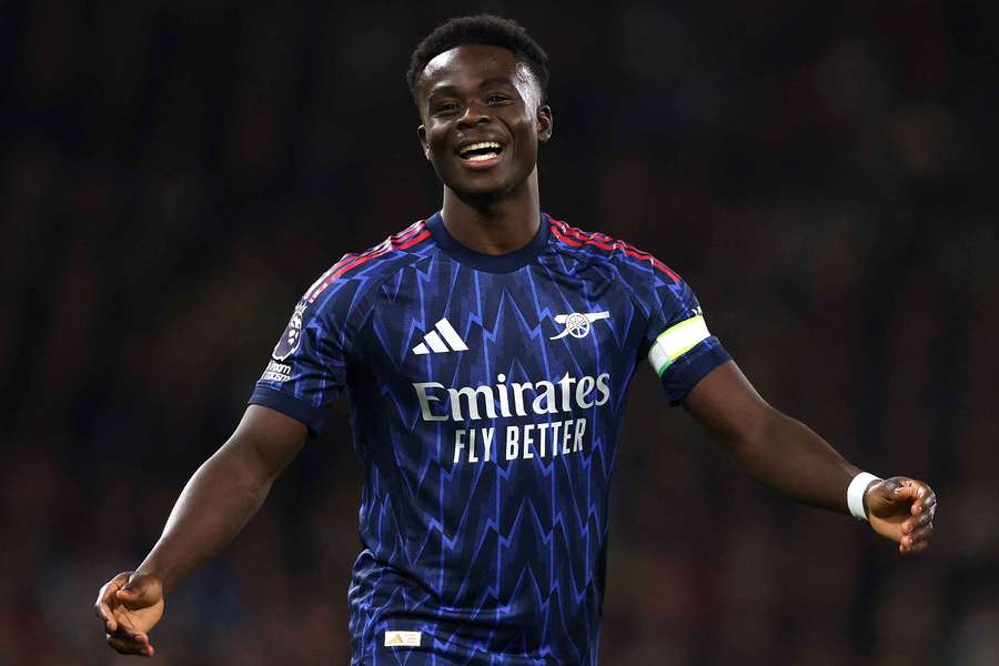 Bukayo Saka during the Premier League match between Fulham and Arsenal  Bukayo Saka during the Premier League match between Fulham and Arsenal