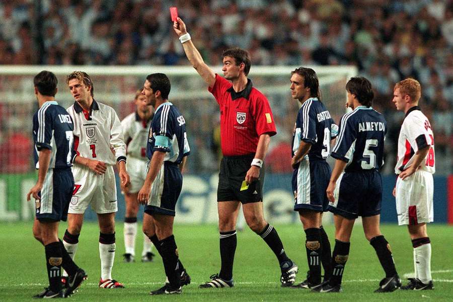 England's David Beckham is shown the red card England's David Beckham is shown the red card