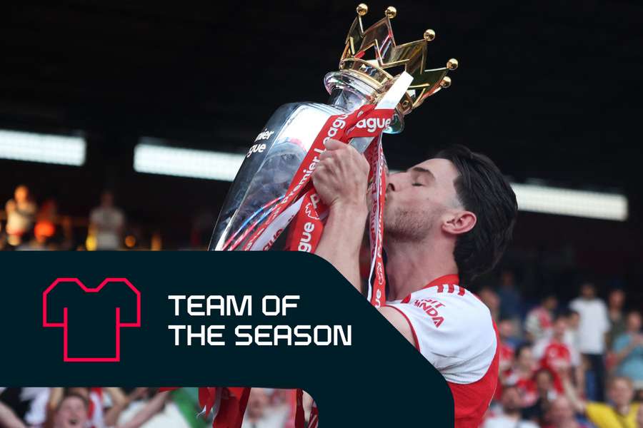 Arsenal's Declan Rice lifts the Premier League trophy Arsenal's Declan Rice lifts the Premier League trophy