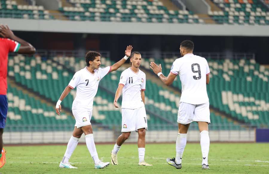 Kenya players celebrate equalising at 2-2