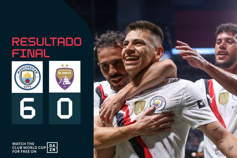 Bernardo Silva e Matheus Nunes celebram golo de Echeverri