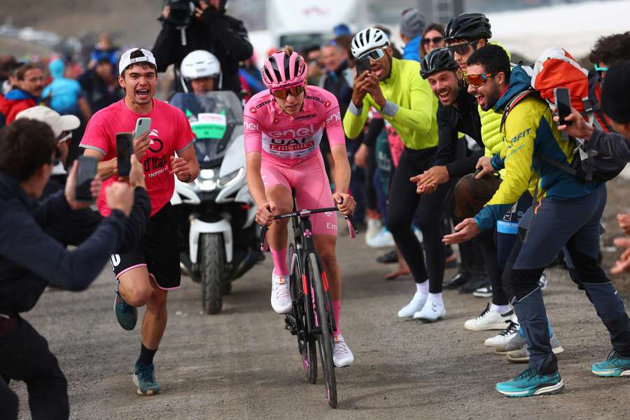 Pogacar in action during the Giro