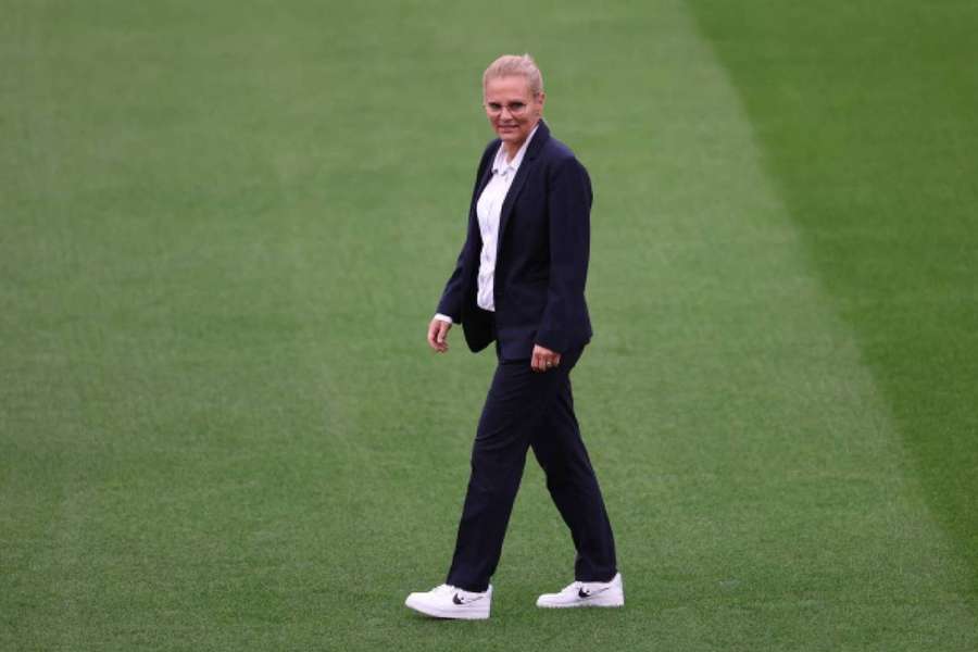 England manager Sarina Wiegman walks on the pitch ahead of England v Luxembourg.